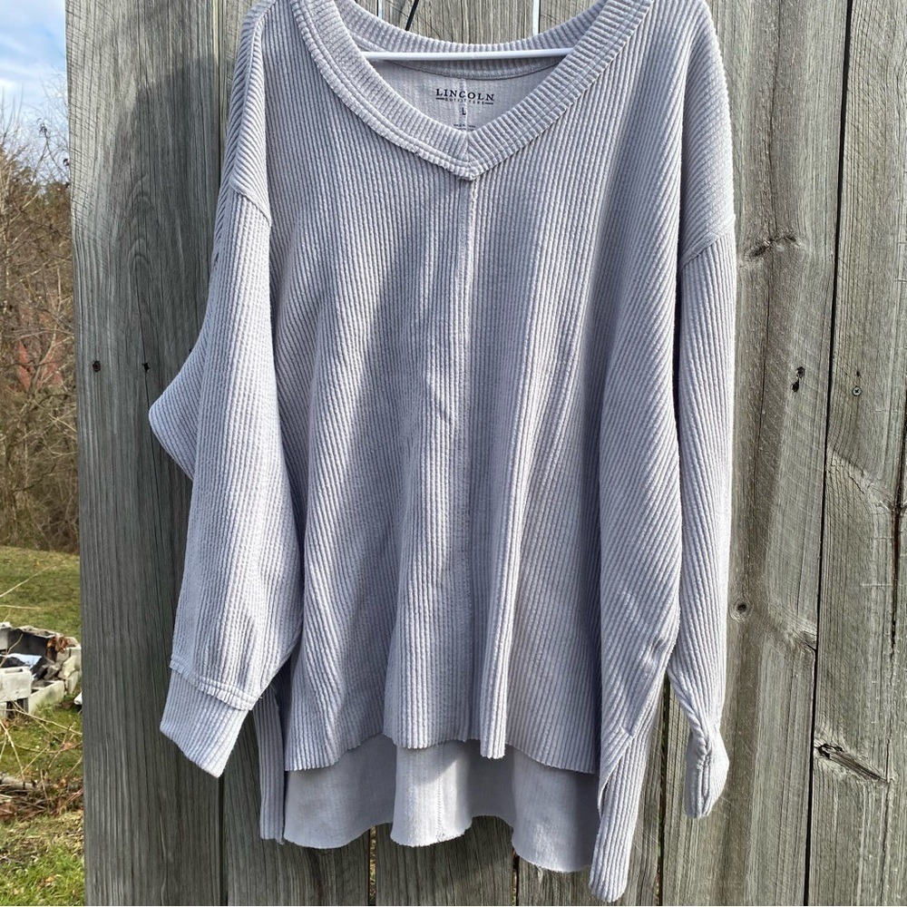 Gorpcore Cabin Lincoln Outfitters Waffle Knit Top L Gray Relaxed Layered Hem - Picture 3 of 8